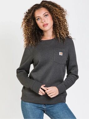 Carhartt Women’s Clarksburg Crewneck Pocket Sweatshirt Heather Charcoal Gray